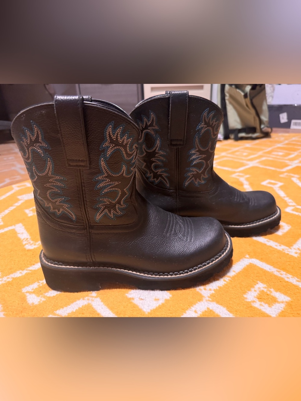 Ariat Women's Fatbaby Western Boots Black / Blue Stitching Size 7.5